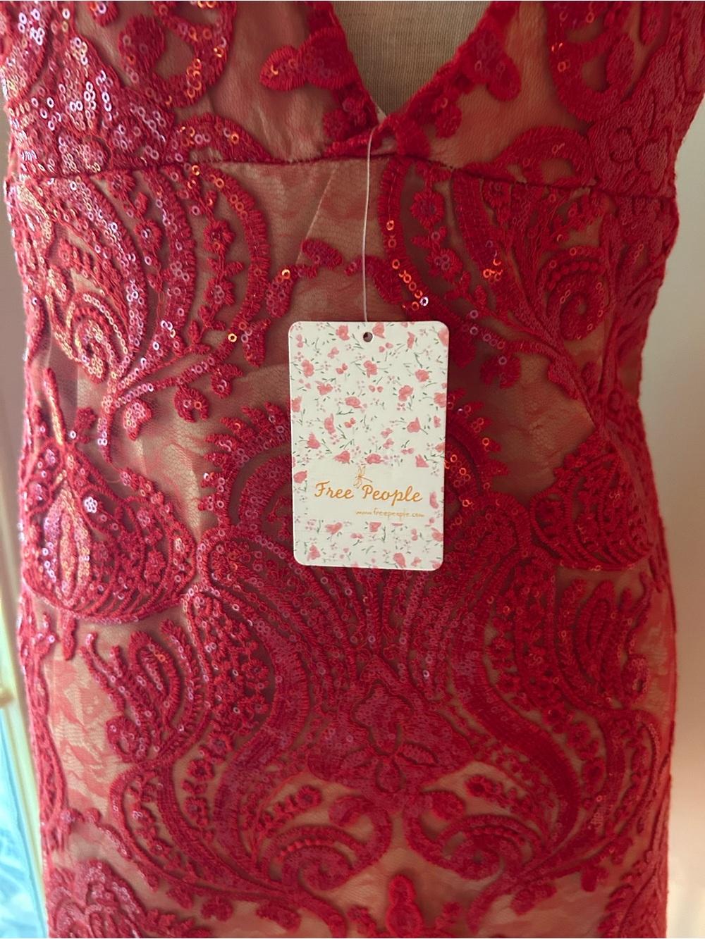 Free People shimmers lace slip dress size 8. Red/tan. New with tags. Party! - Picture 5 of 15